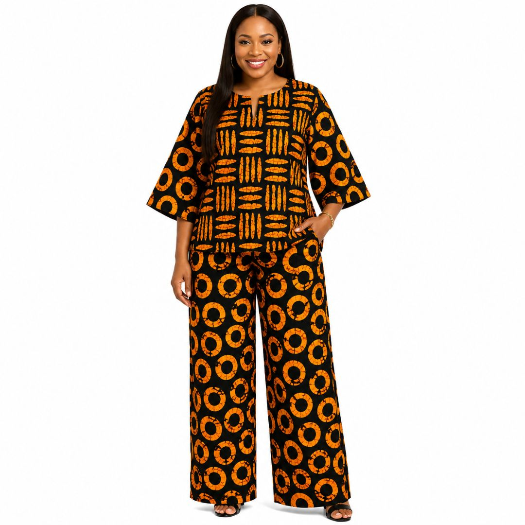 Two Piece Printed Kaftan Top and Trousers Set